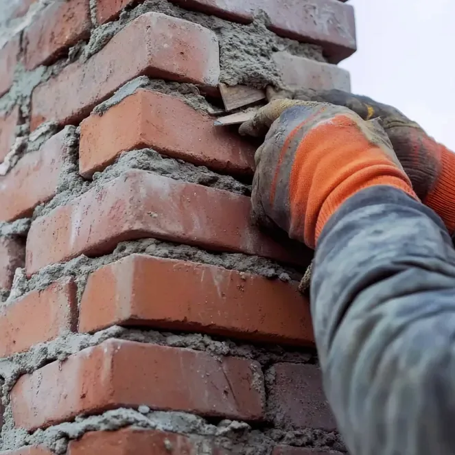 Tuckpointing a Denver brick chimney