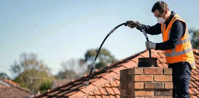 Stainless liner being lowered into an unlined chimney in the Highlands